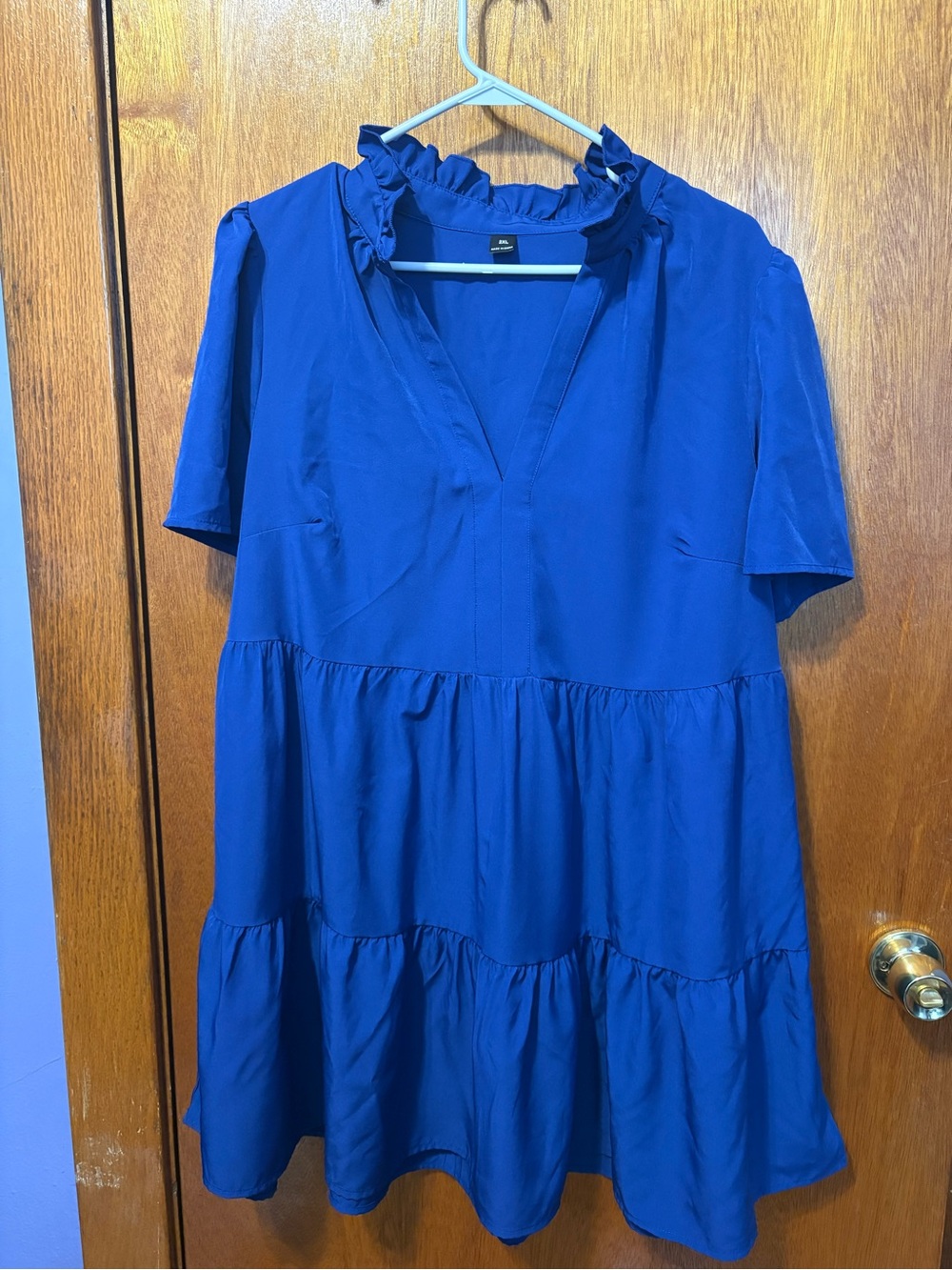 SHEIN Cobalt Blue Ruffle-Neck Tiered Mini Dress